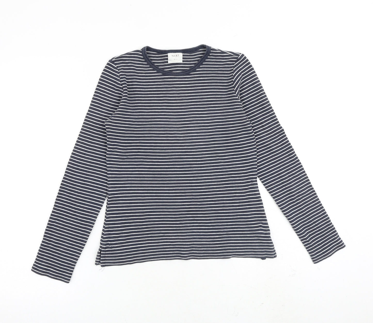 NEXT Womens Blue Striped 100% Cotton Basic T-Shirt Size 10 Round Neck