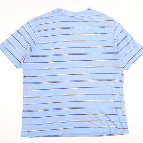 Marks and Spencer Mens Blue Striped Cotton T-Shirt Size XL V-Neck