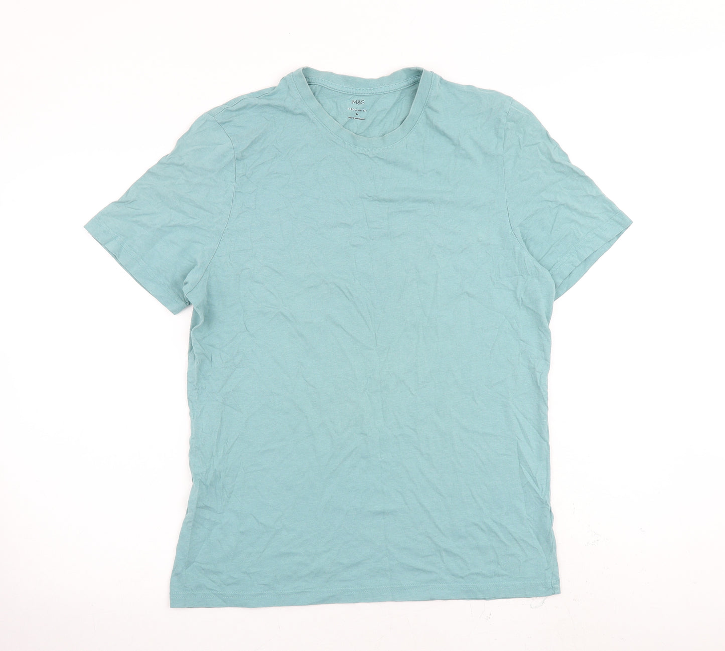 Marks and Spencer Mens Blue Cotton T-Shirt Size M Crew Neck