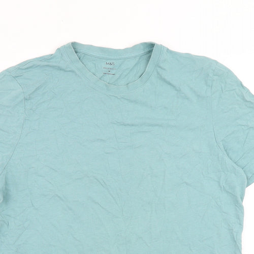 Marks and Spencer Mens Blue Cotton T-Shirt Size M Crew Neck