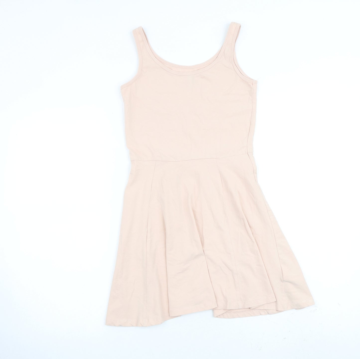 H&M Girls Pink 100% Cotton Skater Dress Size 11-12 Years Round Neck Pullover