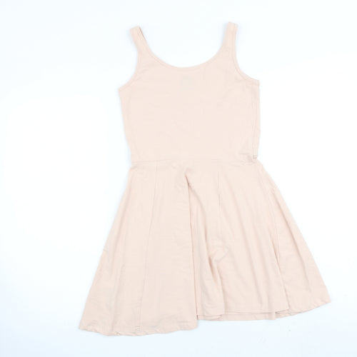 H&M Girls Pink 100% Cotton Skater Dress Size 11-12 Years Round Neck Pullover