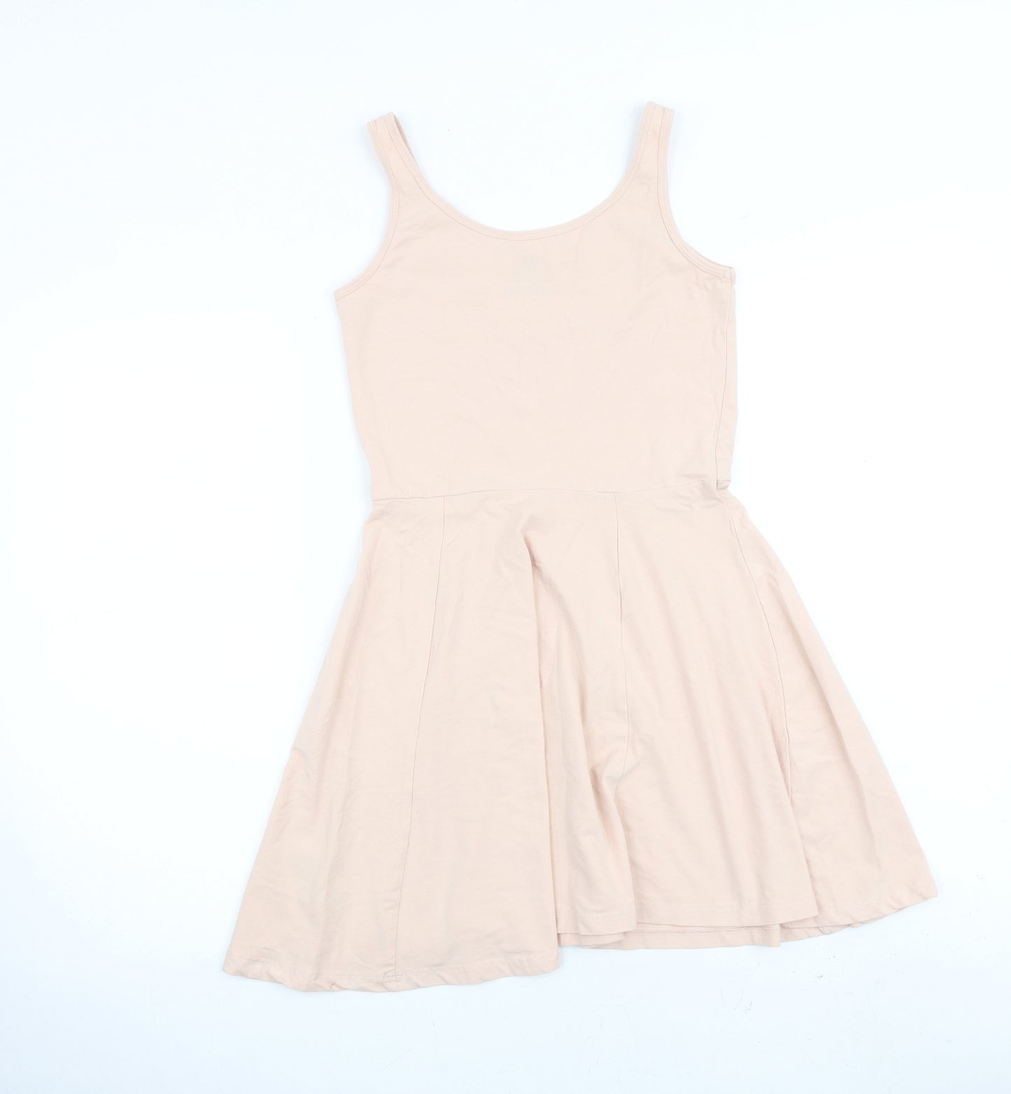 H&M Girls Pink 100% Cotton Skater Dress Size 11-12 Years Round Neck Pullover
