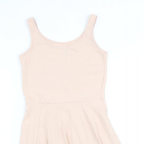 H&M Girls Pink 100% Cotton Skater Dress Size 11-12 Years Round Neck Pullover