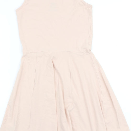 H&M Girls Pink 100% Cotton Skater Dress Size 11-12 Years Round Neck Pullover