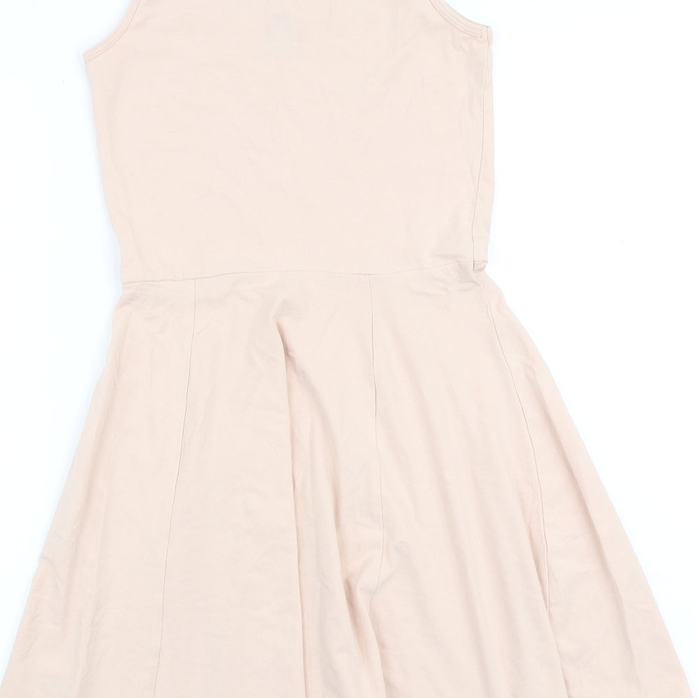 H&M Girls Pink 100% Cotton Skater Dress Size 11-12 Years Round Neck Pullover