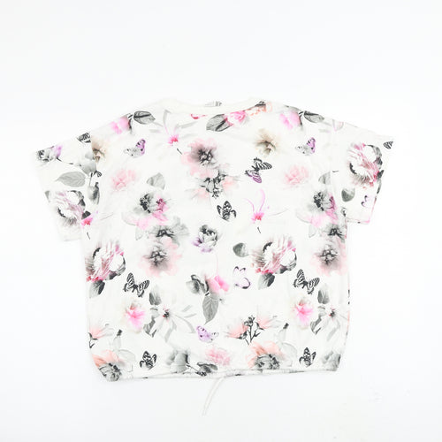 H&M Girls White Floral Cotton Basic Blouse Size 11-12 Years Crew Neck Pullover