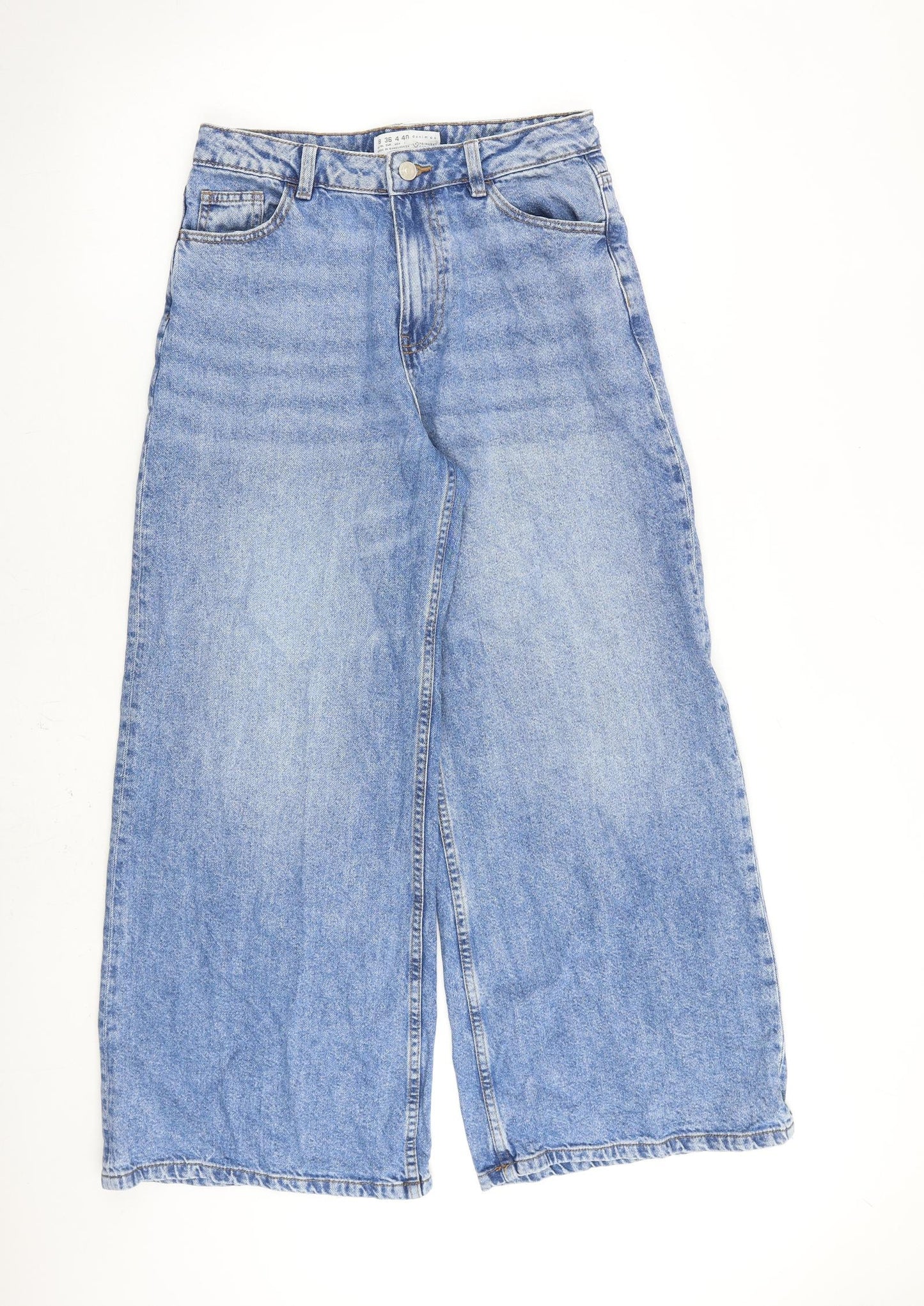 Denim & Co. Womens Blue Cotton Wide-Leg Jeans Size 8 L27 in Regular Zip