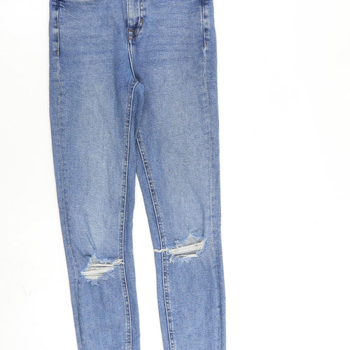 New Look Womens Blue Cotton Skinny Jeans Size 6 L26 in Regular Zip - Raw Hem