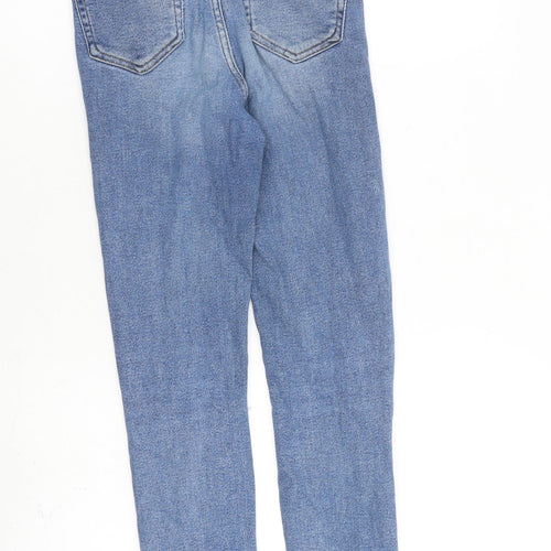 New Look Womens Blue Cotton Skinny Jeans Size 6 L26 in Regular Zip - Raw Hem