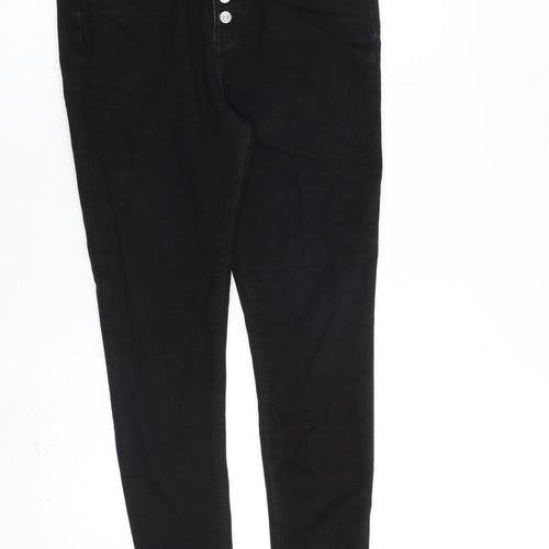 Very Womens Black Cotton Skinny Jeans Size 12 L27 in Slim Button