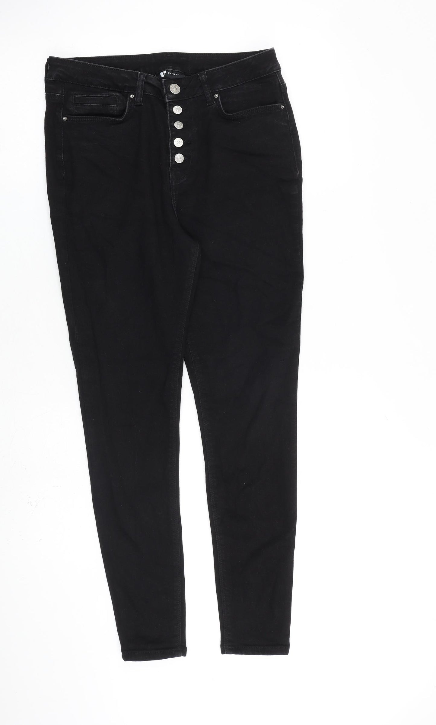 Very Womens Black Cotton Skinny Jeans Size 12 L27 in Slim Button