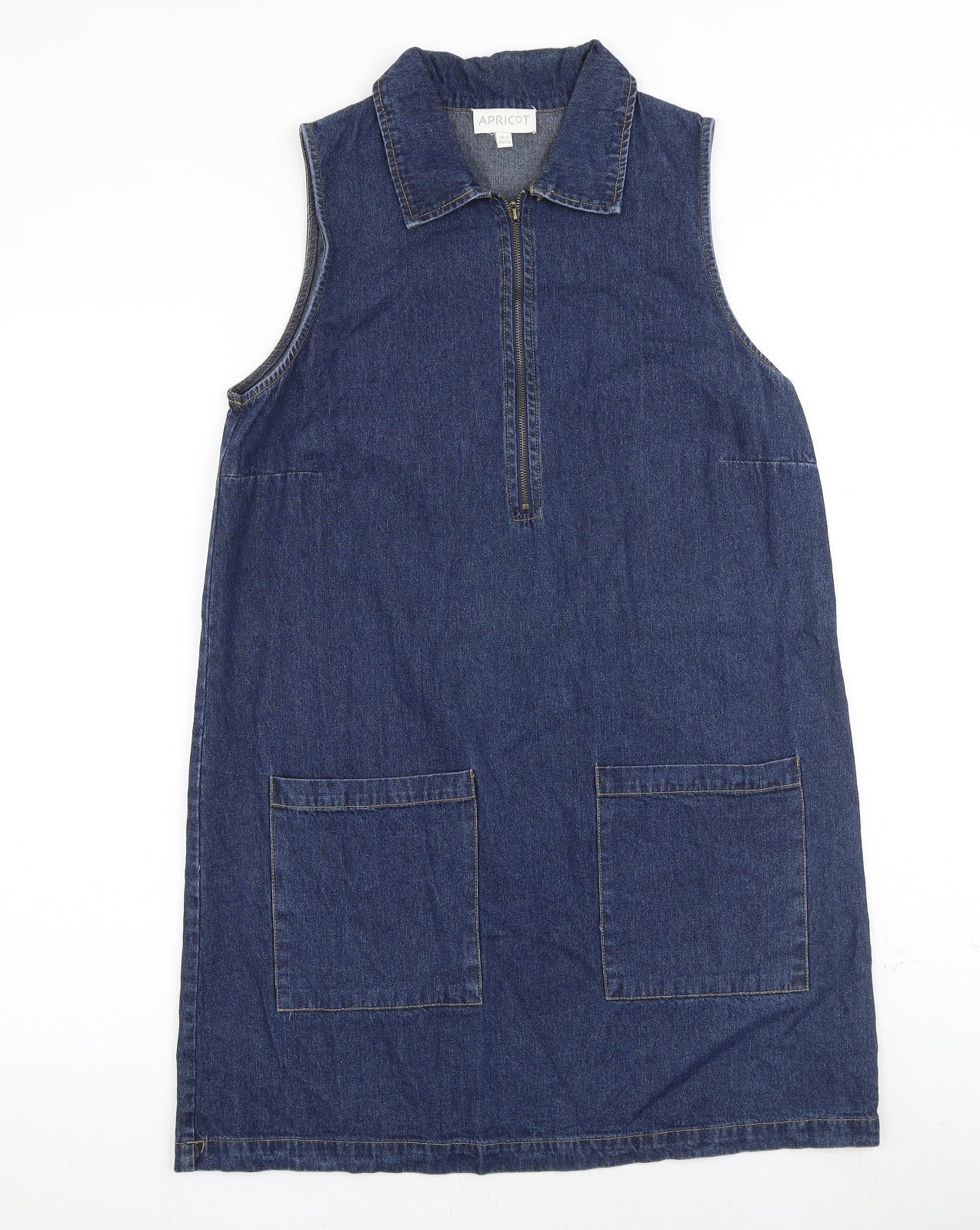 Apricot Womens Blue 100% Cotton Shirt Dress Size 12 Collared Zip