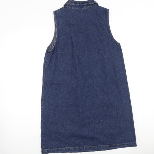 Apricot Womens Blue 100% Cotton Shirt Dress Size 12 Collared Zip