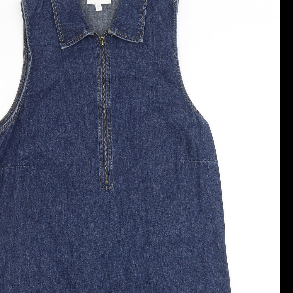 Apricot Womens Blue 100% Cotton Shirt Dress Size 12 Collared Zip