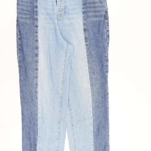 PacSun Womens Blue Cotton Straight Jeans Size 28 in L27 in Regular Zip - Raw Hem Patchwork Denim