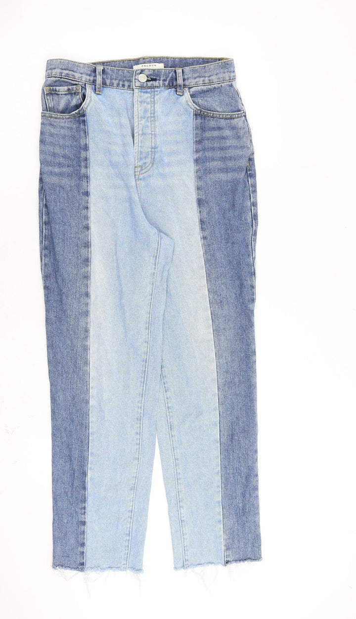 PacSun Womens Blue Cotton Straight Jeans Size 28 in L27 in Regular Zip - Raw Hem Patchwork Denim