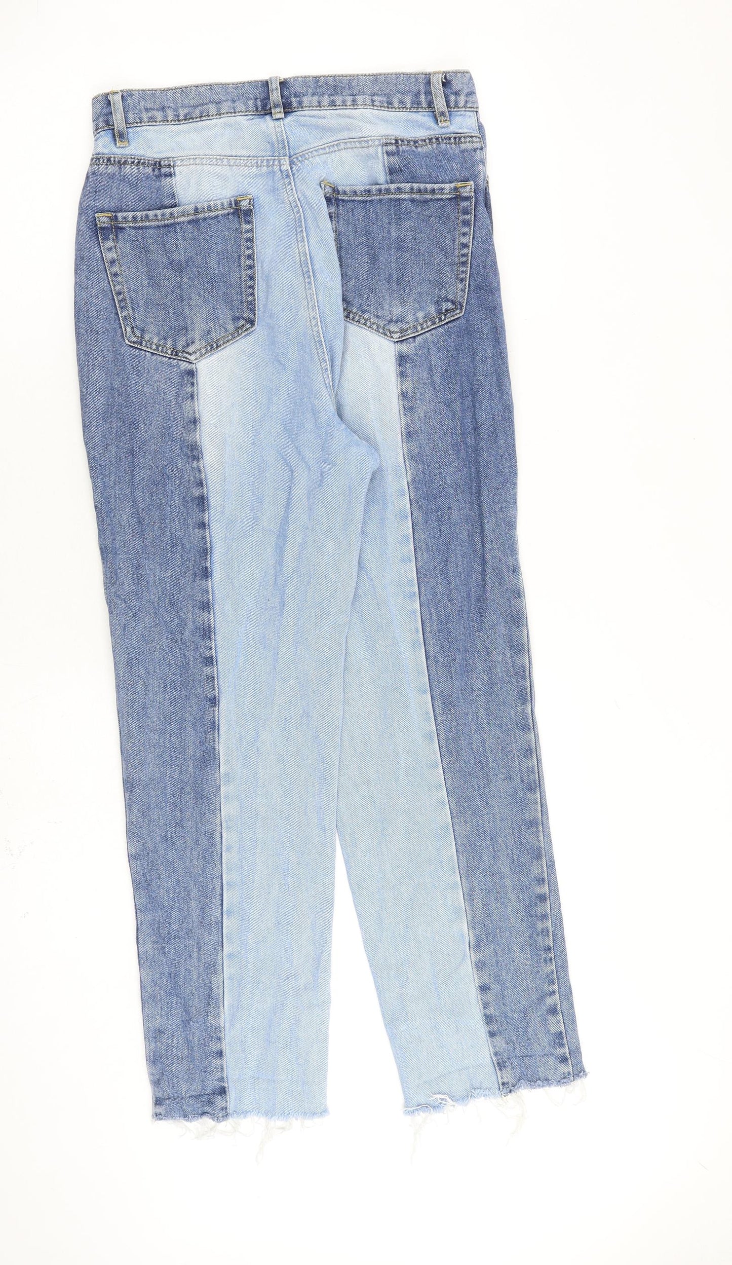 PacSun Womens Blue Cotton Straight Jeans Size 28 in L27 in Regular Zip - Raw Hem Patchwork Denim