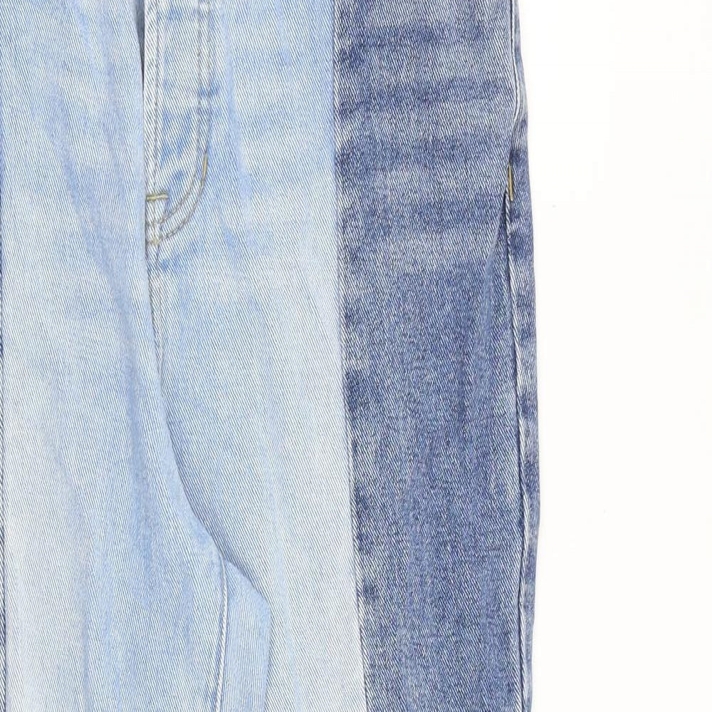 PacSun Womens Blue Cotton Straight Jeans Size 28 in L27 in Regular Zip - Raw Hem Patchwork Denim