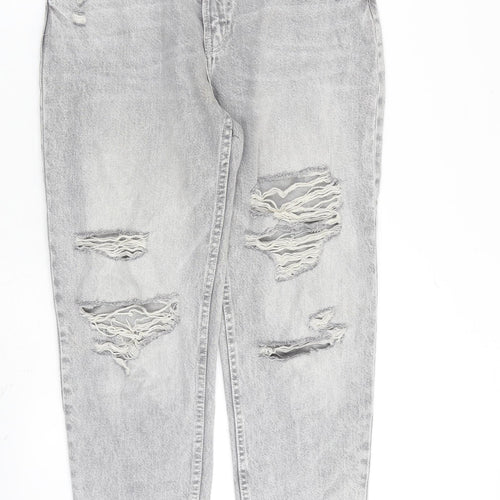 Bershka Womens Grey Cotton Straight Jeans Size 10 L27 in Regular Zip