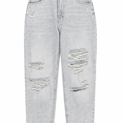 Bershka Womens Grey Cotton Straight Jeans Size 10 L27 in Regular Zip