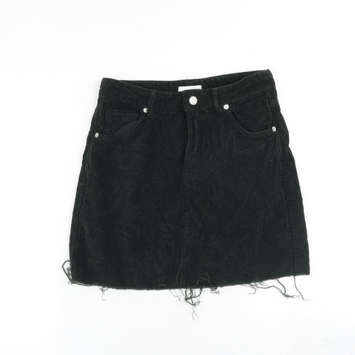 Topshop Womens Black Cotton A-Line Skirt Size 8 Zip