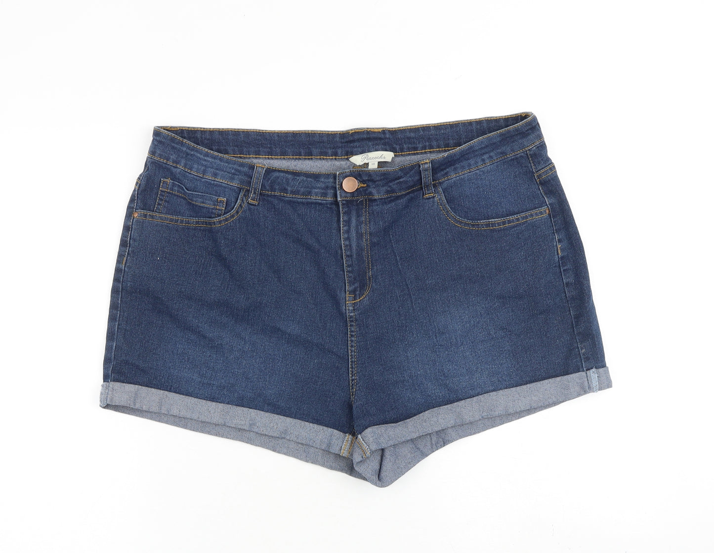 Peacocks Womens Blue Cotton Hot Pants Shorts Size 18 Regular Zip