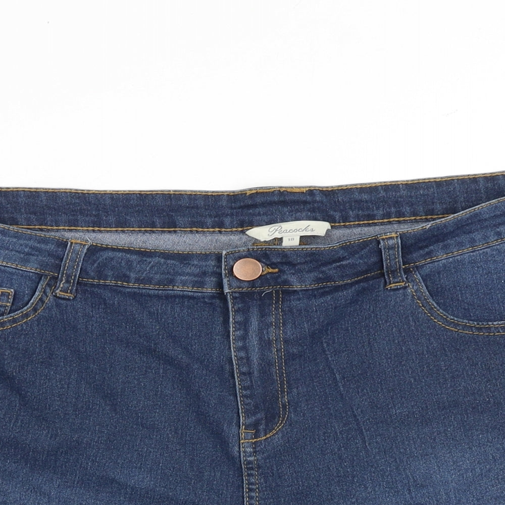 Peacocks Womens Blue Cotton Hot Pants Shorts Size 18 Regular Zip