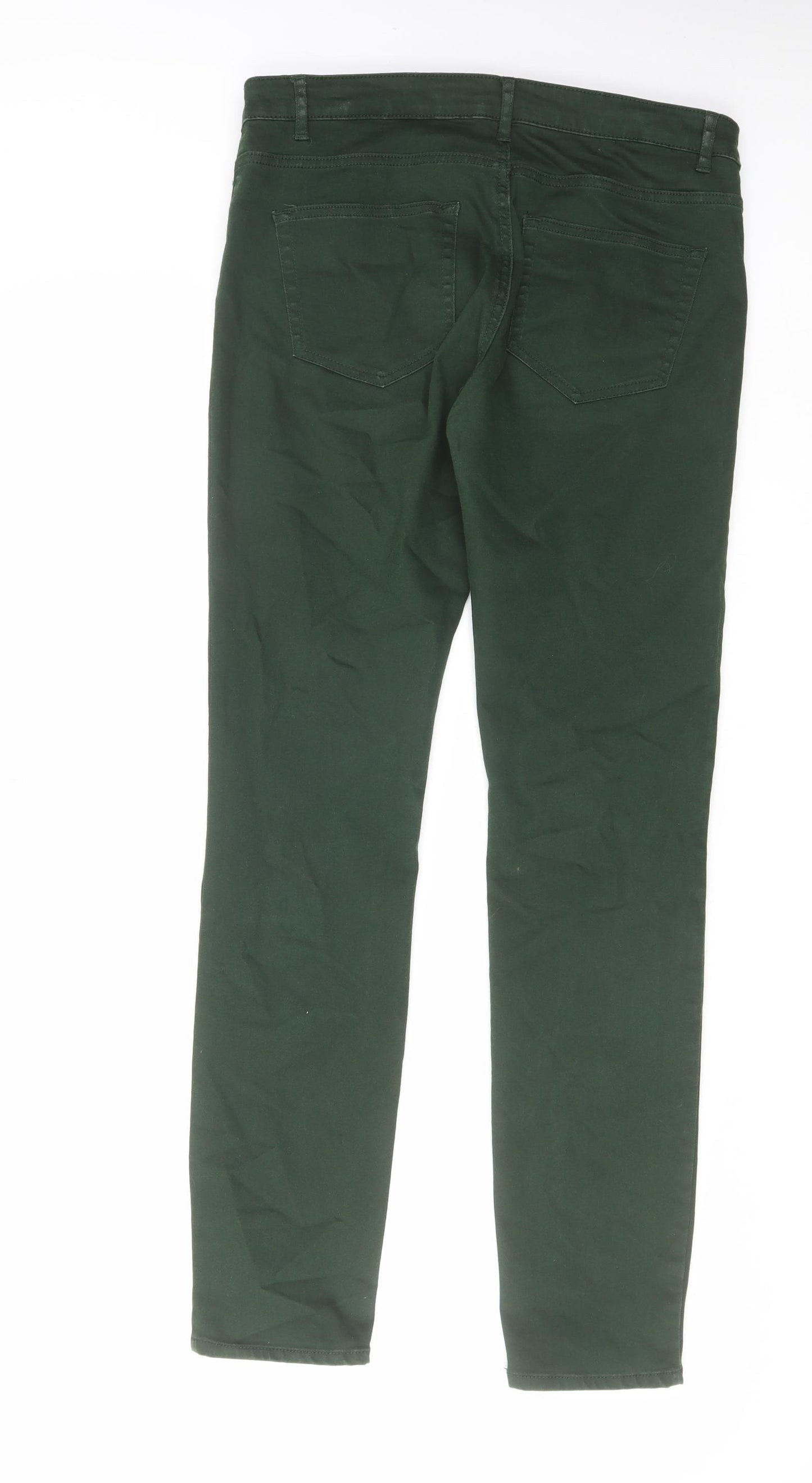 H&M Womens Green Cotton Straight Jeans Size 14 L30 in Regular Zip