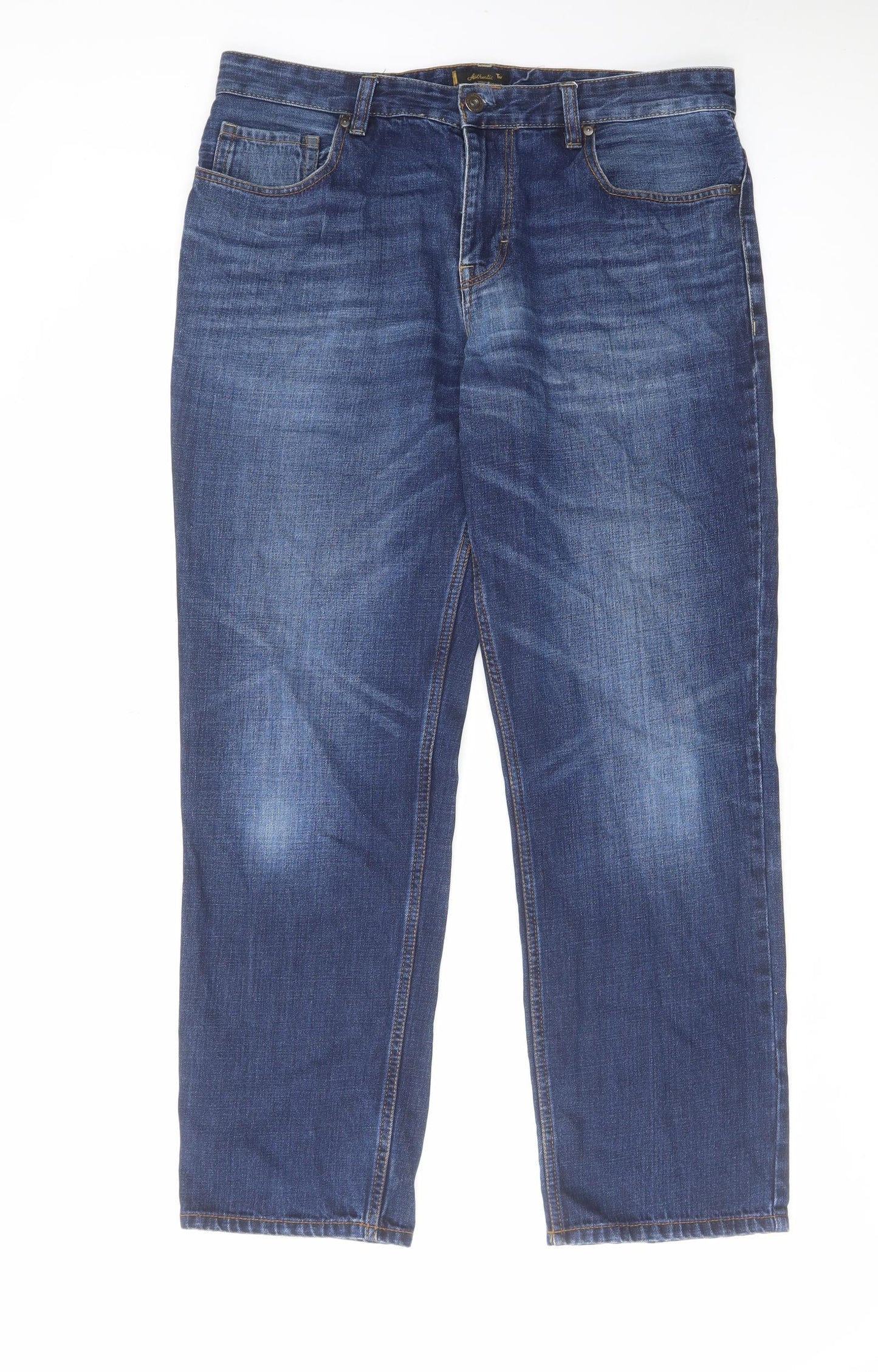 TU Mens Blue Cotton Straight Jeans Size 34 in L30 in Regular Zip