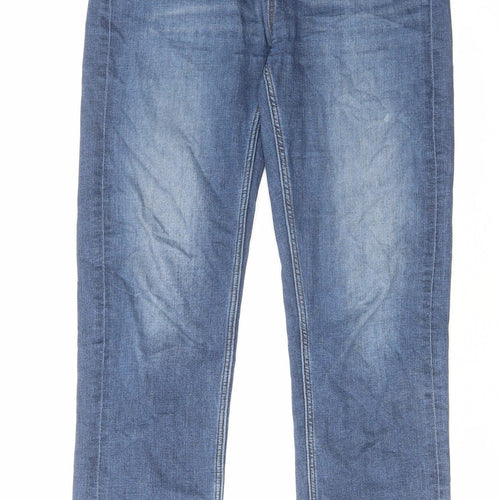 Marks and Spencer Womens Blue Herringbone Cotton Straight Jeans Size 12 L31 in Regular Zip