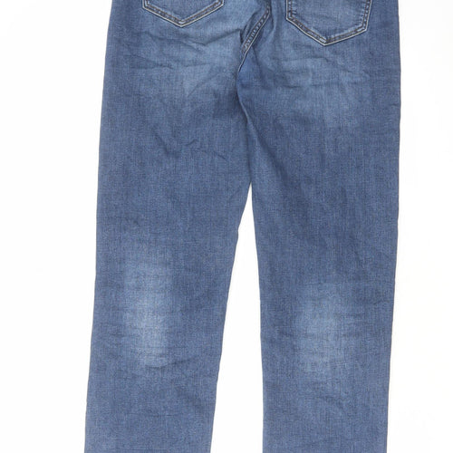 Marks and Spencer Womens Blue Herringbone Cotton Straight Jeans Size 12 L31 in Regular Zip