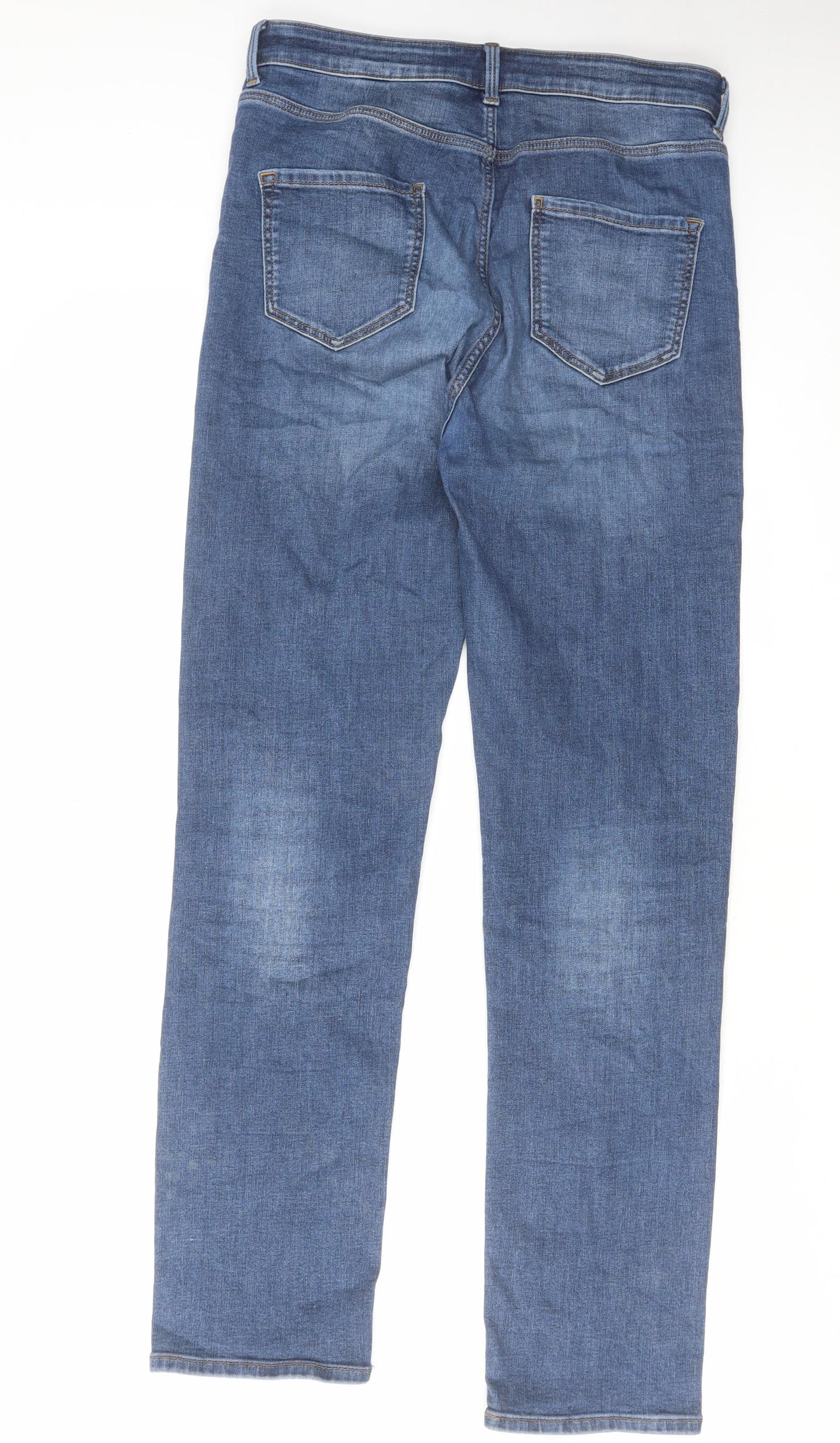 Marks and Spencer Womens Blue Herringbone Cotton Straight Jeans Size 12 L31 in Regular Zip
