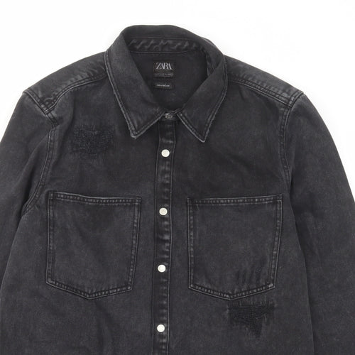 Zara Womens Black Jacket Size 12 Button - Distressed