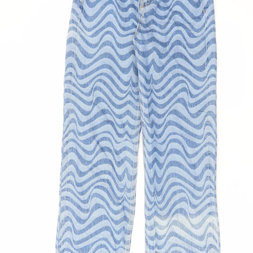 Pull&Bear Womens Blue Geometric Cotton Tapered Jeans Size 6 L32 in Regular Zip
