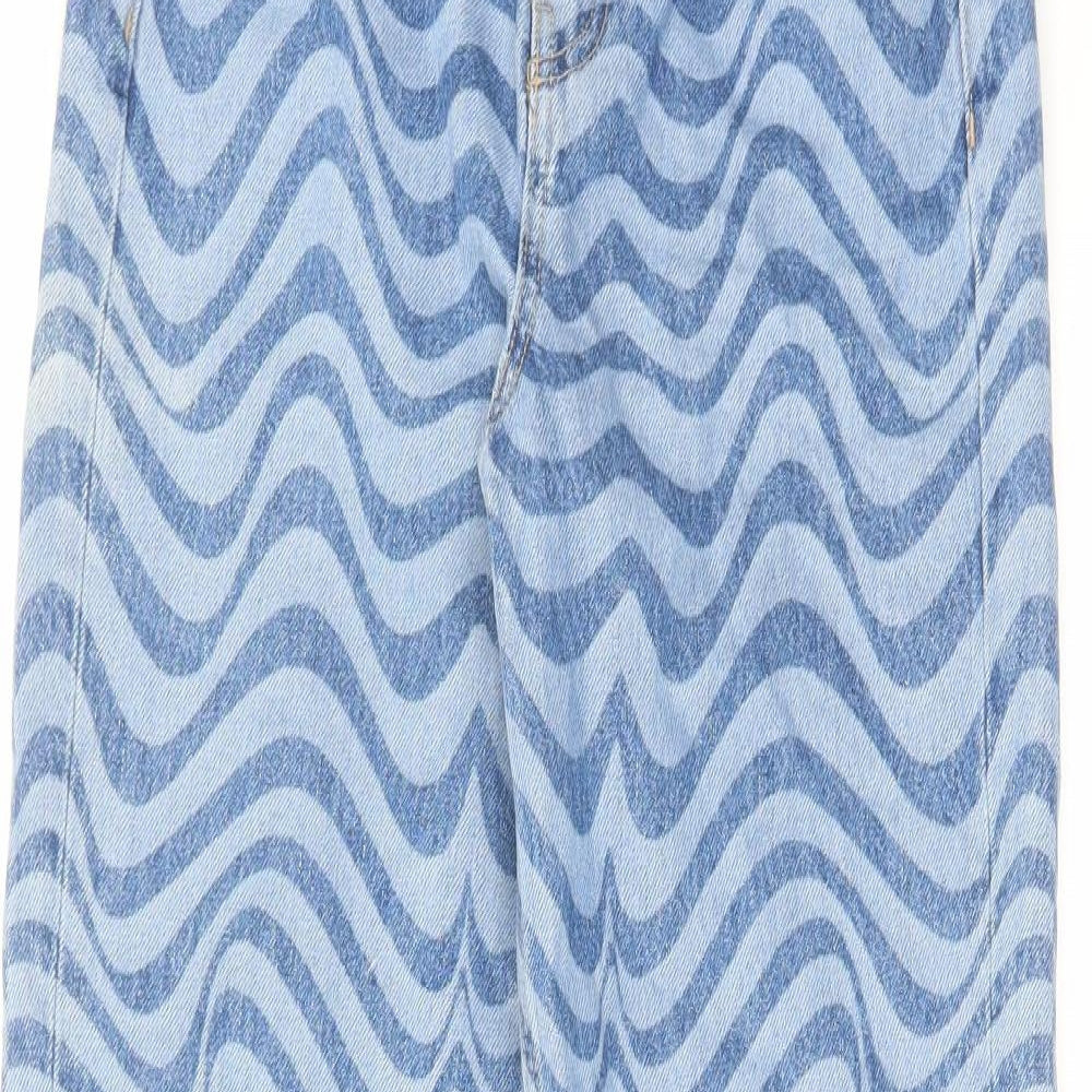 Pull&Bear Womens Blue Geometric Cotton Tapered Jeans Size 6 L32 in Regular Zip