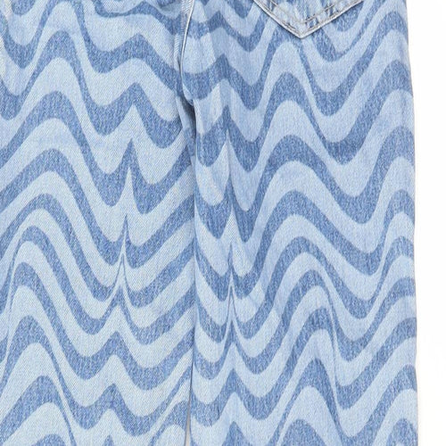 Pull&Bear Womens Blue Geometric Cotton Tapered Jeans Size 6 L32 in Regular Zip