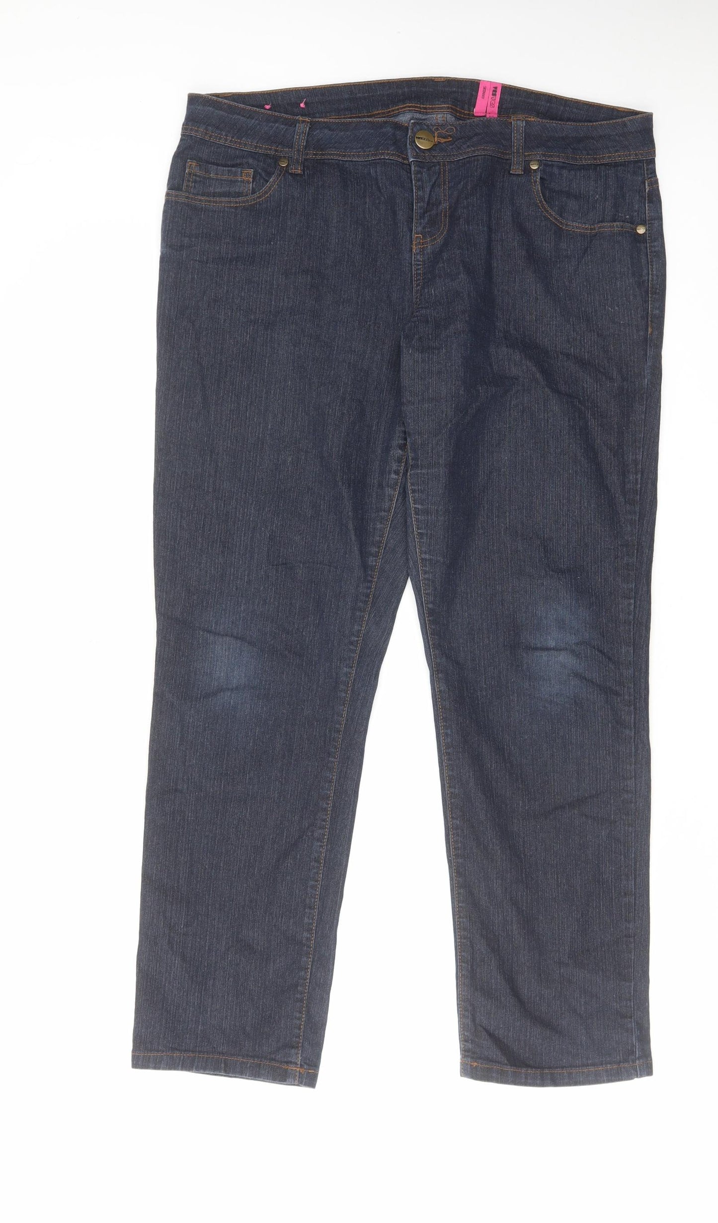 New Look Womens Blue Cotton Straight Jeans Size 16 L28 in Regular Zip