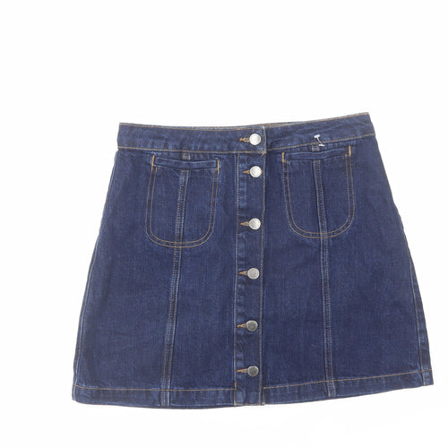 Topshop Womens Blue Cotton Mini Skirt Size 28 in Button