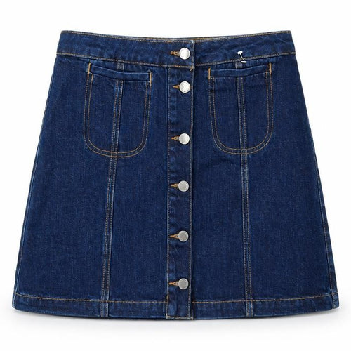 Topshop Womens Blue Cotton Mini Skirt Size 28 in Button