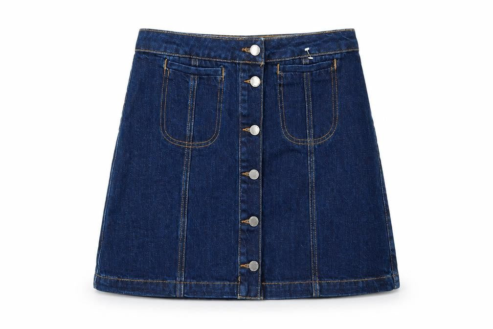 Topshop Womens Blue Cotton Mini Skirt Size 28 in Button