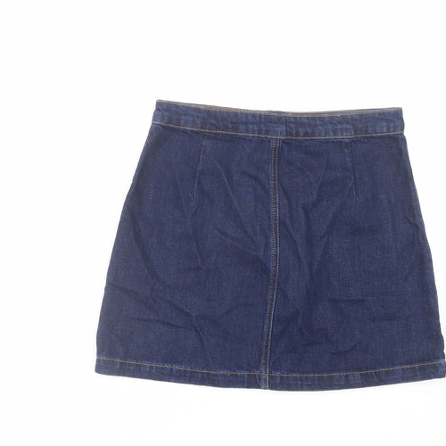 Topshop Womens Blue Cotton Mini Skirt Size 28 in Button