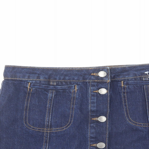 Topshop Womens Blue Cotton Mini Skirt Size 28 in Button