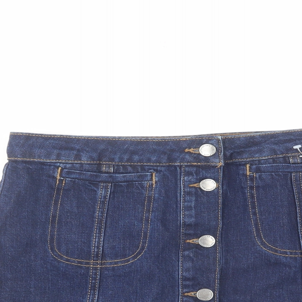 Topshop Womens Blue Cotton Mini Skirt Size 28 in Button