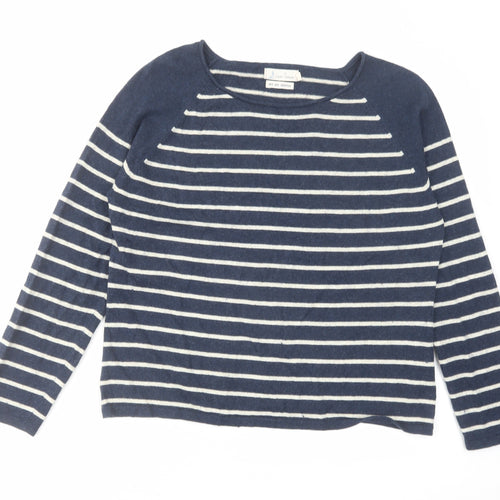 Seasalt Womens Blue Round Neck Striped Cotton Pullover Jumper Size 16