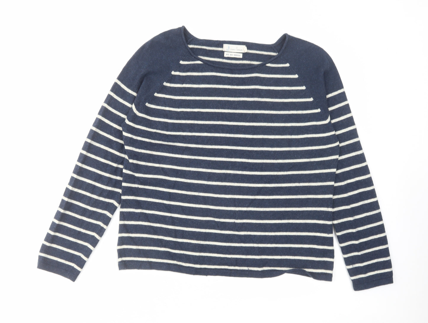 Seasalt Womens Blue Round Neck Striped Cotton Pullover Jumper Size 16