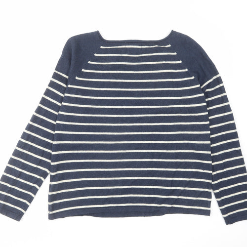 Seasalt Womens Blue Round Neck Striped Cotton Pullover Jumper Size 16
