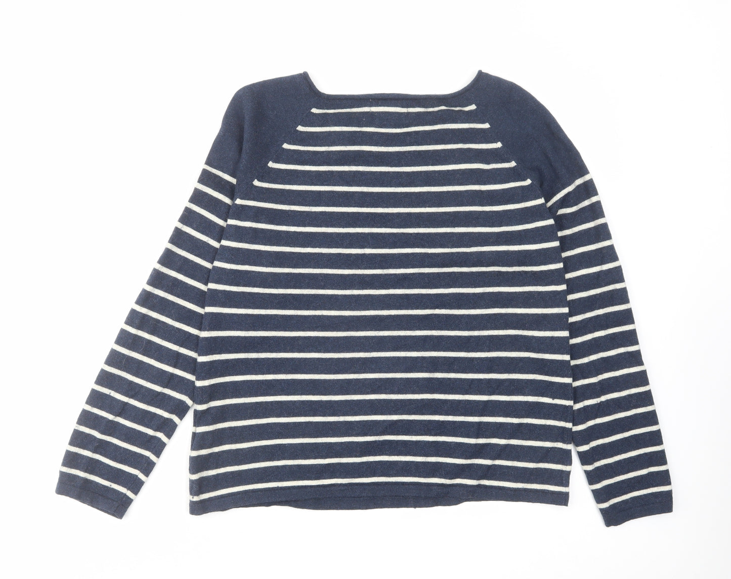 Seasalt Womens Blue Round Neck Striped Cotton Pullover Jumper Size 16