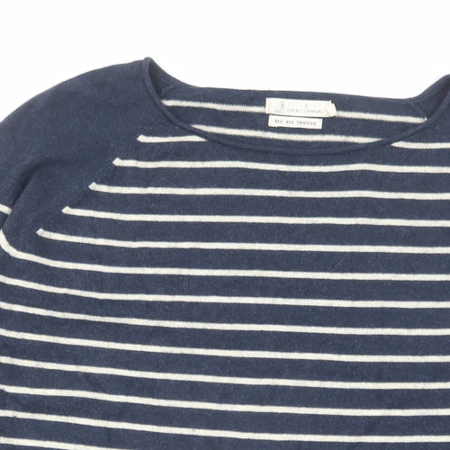 Seasalt Womens Blue Round Neck Striped Cotton Pullover Jumper Size 16