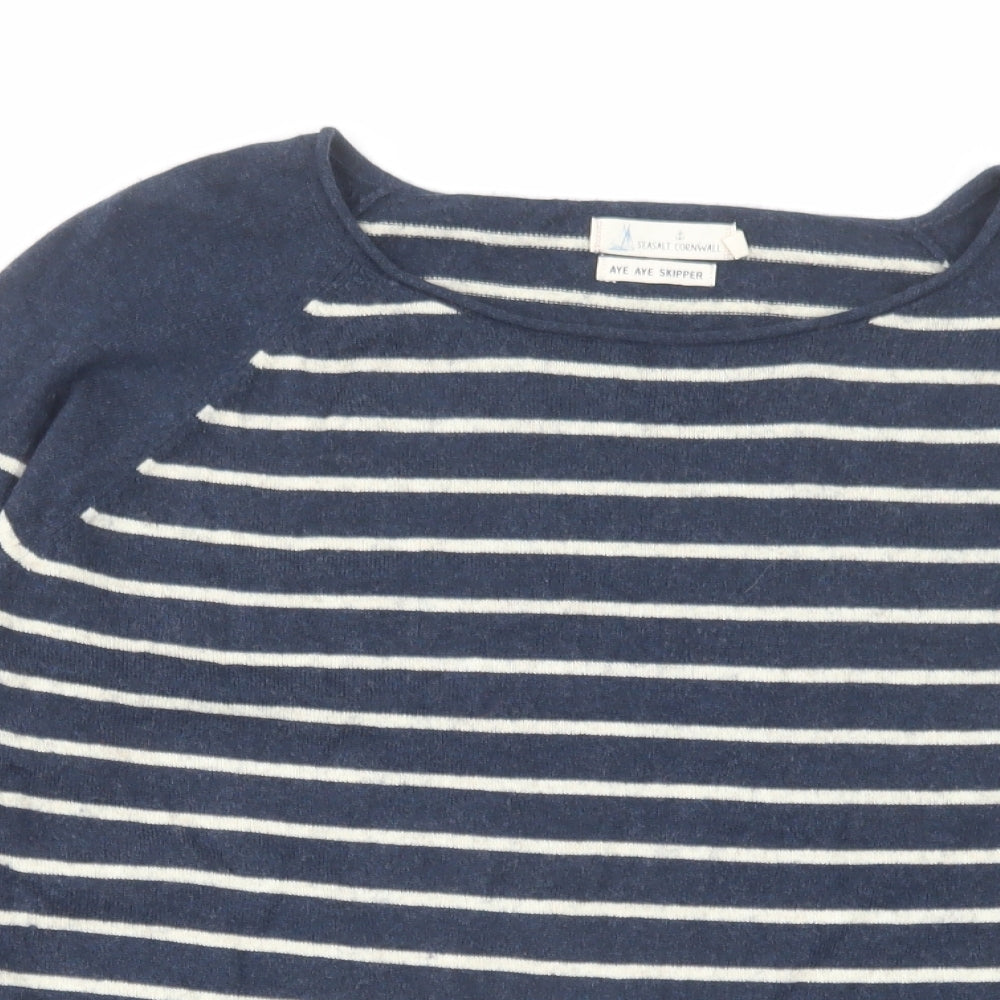 Seasalt Womens Blue Round Neck Striped Cotton Pullover Jumper Size 16